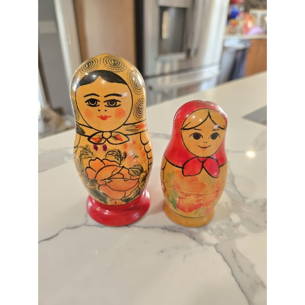 Vintage Authentic Russian Nesting Dolls Matryoshka Babushka Wooden S/2 USSR